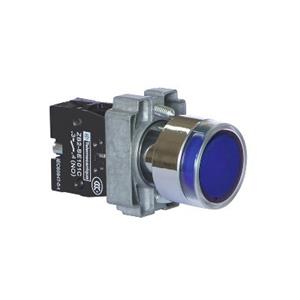 施耐德 蓝色 XB2B金属系列 XB2BW36M1C 开孔直径 22mm 1NO 圆平头 弹簧复位 带灯按钮